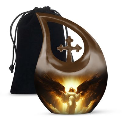JAGLASH Archangel Cremation Urns for Human Ashes Adult Husband and Wife - Burial Urn for Male - Funeral Decorative Urns for Women and Men - Large Cross Urn for Adult Mom & Dad (10 Inch)