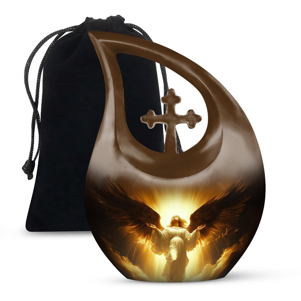 JAGLASH Archangel Cremation Urns for Human Ashes Adult Husband and Wife - Burial Urn for Male - Funeral Decorative Urns for Women and Men - Large Cross Urn for Adult Mom & Dad (10 Inch)