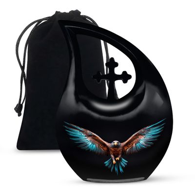 JAGLASH Blue Eagle Cremation Urns for Men and Women - Large Cross Drop Funeral Urn for Grandmother & Grandfather - Urn for Human Ashes, Holds 180 Cubic - Memorial Gifts for Loss of Mom, 10 Inch