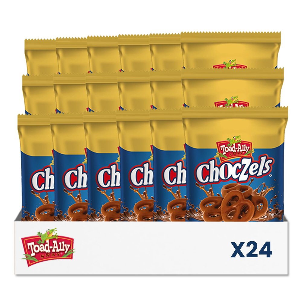 Choczels Milk Chocolate Flavored Coated Pretzels | Crunchy Pretzels Dipped in Creamy Chocolate Flavor Coating | Sweet and Salty Snack Treat | Grab and Go Candy - 2.75 oz x 24 ct - Peg Bag
