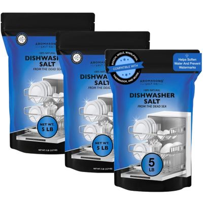 Aromasong Dishwasher Salt 15 LB - 100% Natural Water Softening Agent Compatible with Bosch, Miele, Whirlpool, Thermador, and More... for Cleaner Dishes & Washer Reactivation. (packaging may vary)