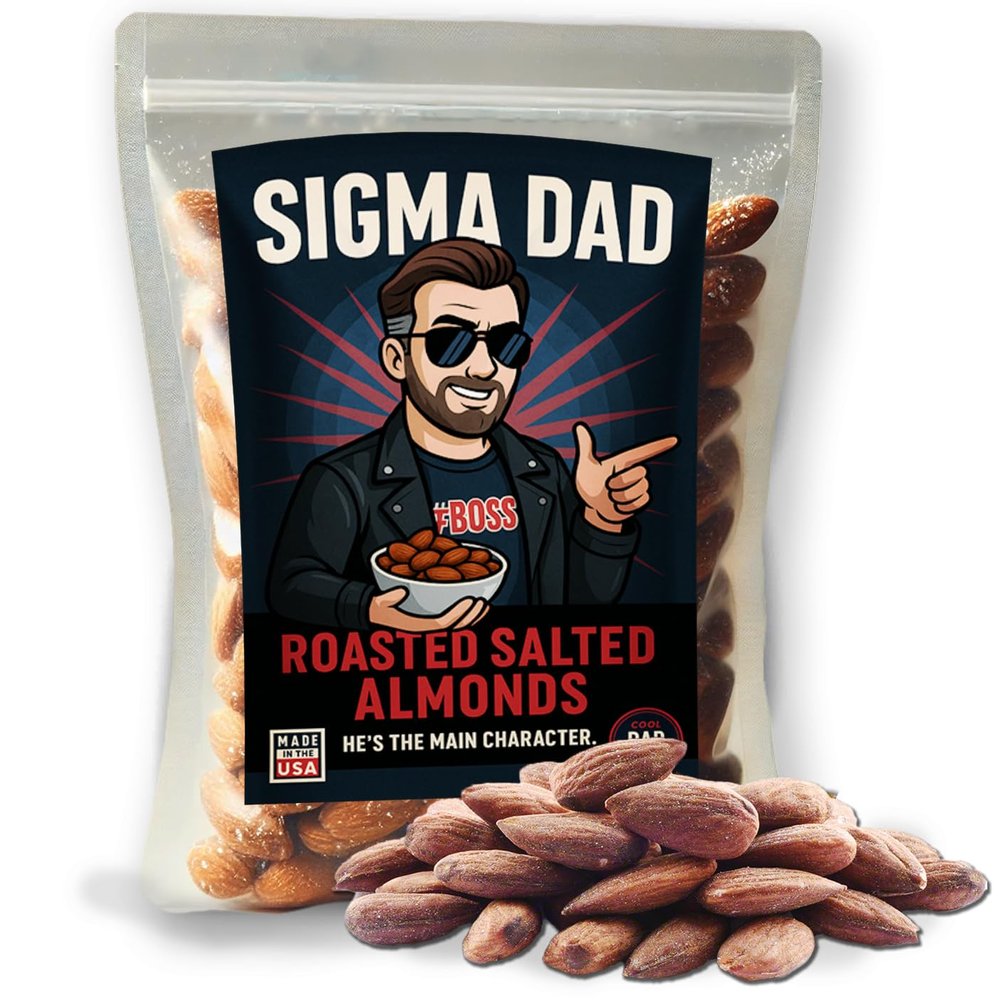 Uncle Franks Sigma Dad Almonds - Funny Birthday Gift for Dad, Cool Dad Gifts for Men, Premium Roasted Almonds Made in USA, Christmas Gag Gift for Father, Man Cave Snack Pack, Healthy Salty Treats, Stocking Stuffers for Dads