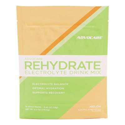 AdvoCare Rehydrate - Electrolyte Drink Mix - Includes Magnesium, Sodium, Potassium & Calcium - Antioxidant & Amino Acid Fortified - Hydration & Recovery - Melon, 15 Stick Packs (6.3 oz)