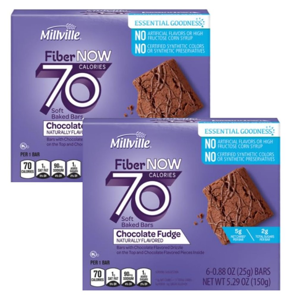 2 Box - Fiber Now 70 Calorie Bars Chocolate Fudge Flavor | (6 Bars), 5.29 oz (150g) | Delicious Low-Calorie Snack, High Fiber Treat, Guilt-Free On-the-Go Bar
