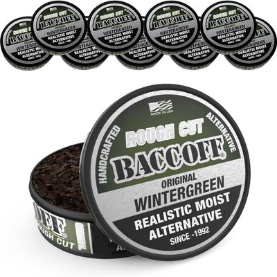 10 Cans, BaccOff Wintergreen Rough Cut, Mild and Refreshing Wintergreen Flavor