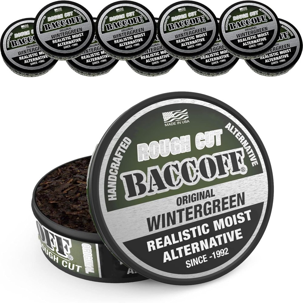 10 Cans, BaccOff Wintergreen Rough Cut, Mild and Refreshing Wintergreen Flavor