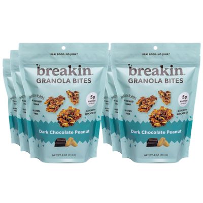 Breakin Snacks Dark Chocolate Granola Bites | Soft-Baked | Gluten Free Snack For Kids and Adults with Organic Oats, Honey, Peanuts, and Dark Chocolate | No Refined Sugar, Seed Oil, Soy, or Dairy | Protein and Fiber Rich Snack 6 Pack (4oz Each)
