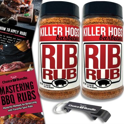 Killer Hogs Rib Rub Premium BBQ Barbecue Spice Seasoning 2 pk (22.68 oz) + Guide & Bottle Opener (4 Items)!