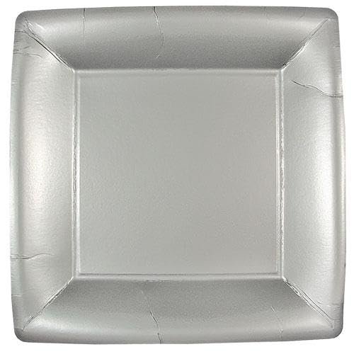 EcoQuality 10 inch Silver Square Dinner Paper Plate Disposable Elegant Party Plates for Weddings, Birthdays, Catering, Events, and Buffet Table Heavy Duty Paper Dinnerware (96)