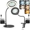 10X 15X Magnifying Glass with Light and Stand, 5 LED Color Modes Stepless Dimmable, Flexible Gooseneck Lighted Magnifying Glass with C-Clamp and Mental Base for Craft Close Work Sewing Reading view 1