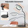 10X 15X Magnifying Glass with Light and Stand, 5 LED Color Modes Stepless Dimmable, Flexible Gooseneck Lighted Magnifying Glass with C-Clamp and Mental Base for Craft Close Work Sewing Reading view 4
