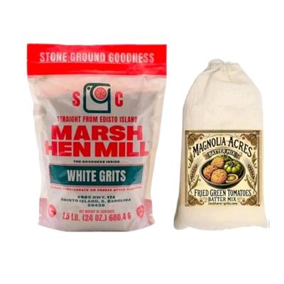 Marsh Hen Mill White Grits and Magnolia Acres Fried Green Tomatoes Batter Mix, Southern Cooking Bundle, 24 oz Grits