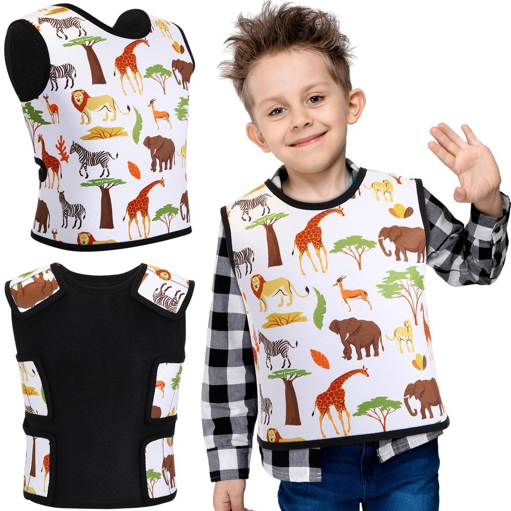 Janmercy Kids Compression Vest Ages 2 to 9 Soft Adjustable Breathable Neoprene Comfort Vest for Boys Girls School Home Daily(Wildlife,Small)