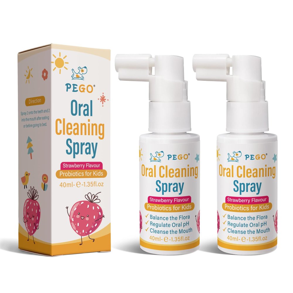 PEGO Kids Oral Spray, Toddler Toothpaste Helper for Cavity Prevention and Fresh Breath, Children Anticavity with Fluoride Free for Newborn to Preschoolers, Kid's Mouth Spray (40ml*2/Pcs)