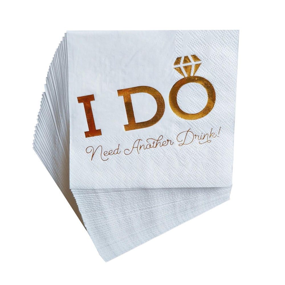 40pcs White and Gold I Do Wedding Napkins,Wedding Engagement Bridal Shower Party Table Decorations Disposable Paper Luncheon Napkins