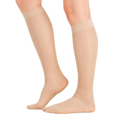 2 Pairs Sheer Compression Socks for Women - 15-20 mmHg Knee High Sheer Compression Stockings for Support Circulation Swelling Edema Work Office Travel, Heart, Medium