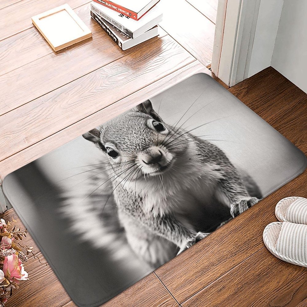 Front Door Mat Indoor Outdoor Welcome Mat, Light Gray Squirrel Doormat Easy Clean Entryway Mats Stain and Fade Resistant Entry Rug Absorbent Flannel Bath Mats 16 x 24 Inch