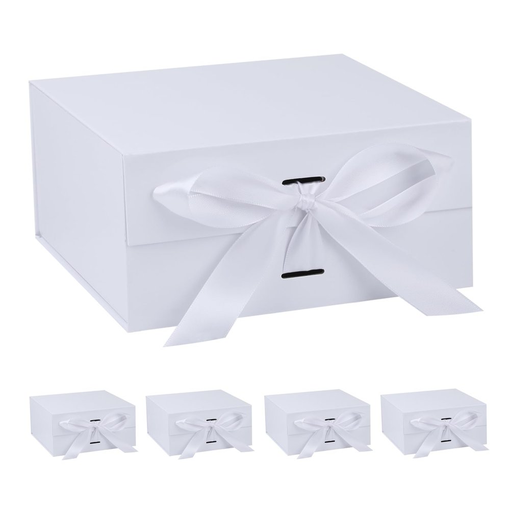 OEMVALATY White Gift Box,6x6x3 Inches Gift Boxes with Lids for Presents with Magnetic Closure and Ribbon for Wedding,Storage,Birthday(5-Pack)