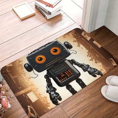 Front Door Mat Indoor Outdoor Welcome Mat, Black Robot Doormat Easy Clean Entryway Mats Stain and Fade Resistant Entry Rug Absorbent Flannel Bath Mats 16 x 24 Inch