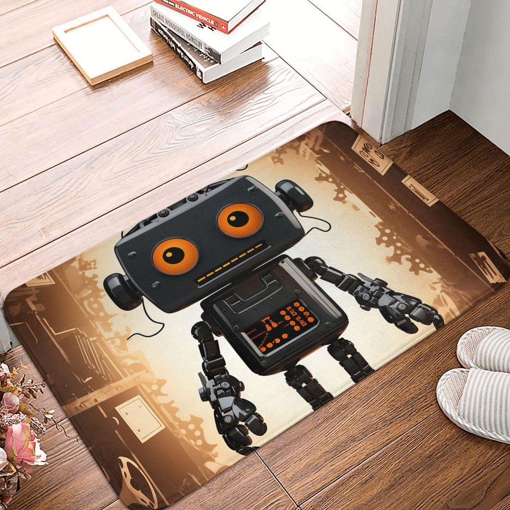 Front Door Mat Indoor Outdoor Welcome Mat, Black Robot Doormat Easy Clean Entryway Mats Stain and Fade Resistant Entry Rug Absorbent Flannel Bath Mats 16 x 24 Inch
