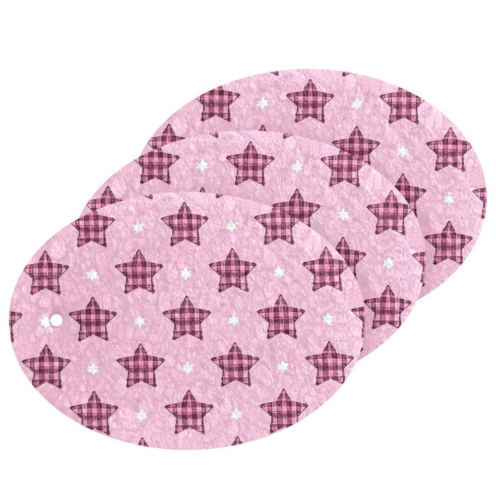 Cartoon Pink Checkered Plaid Stars Absorbent Kitchen sponges and scrubbers Non-Scratch Decorative Kitchen sponges for Washing Dishes for Dishes,Pots,Pans All at Once (3 Count)