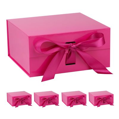 OEMVALATY Bright Pink Gift Box,6x6x3 Inches Gift Boxes with Lids for Presents with Magnetic Closure and Ribbon for Wedding,Storage,Birthday(5-Pack)