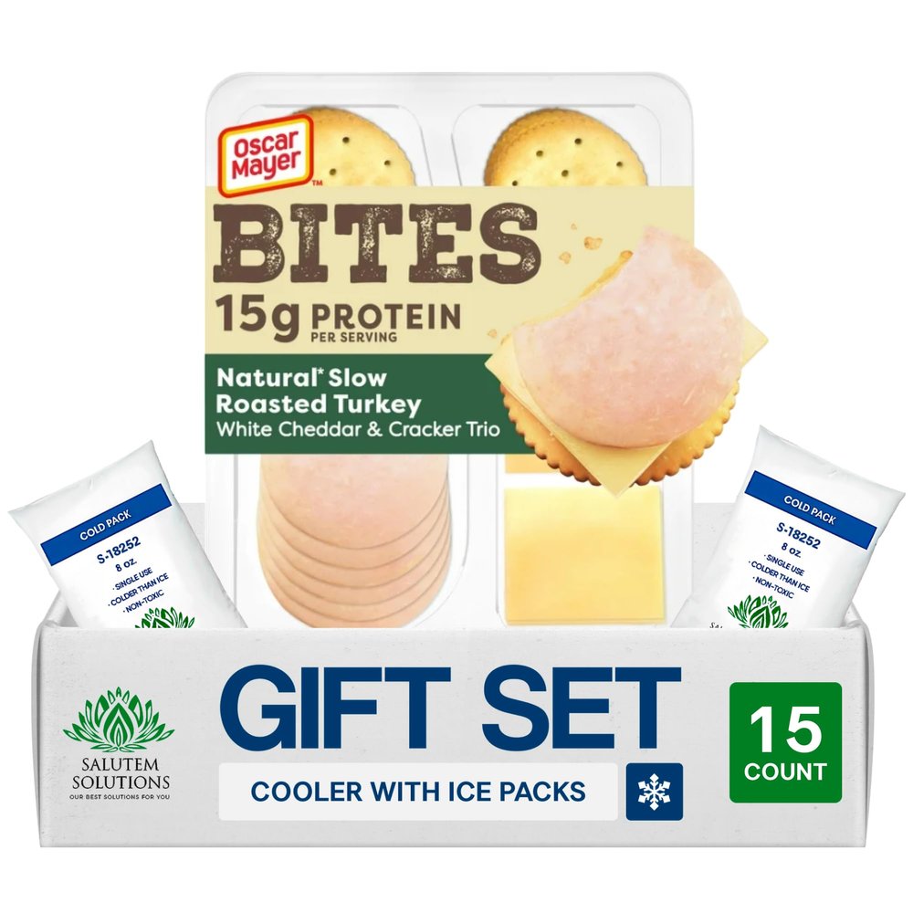 Salutem Vita Slow Roasted Turkey White Cheddar Cracker Trio Snack Plate, Gift Set Pack of 15
