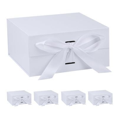 OEMVALATY White Gift Box,10x10x5 Inches Gift Boxes with Lids for Presents with Magnetic Closure and Ribbon for Wedding,Storage,Birthday(5-Pack)