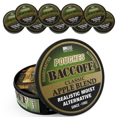 10 Cans, BaccOff Apple Pouches, Black Tea Base with Crisp, Sour Apple and Dark, Classic Flavors, 16 Pouches Per Can