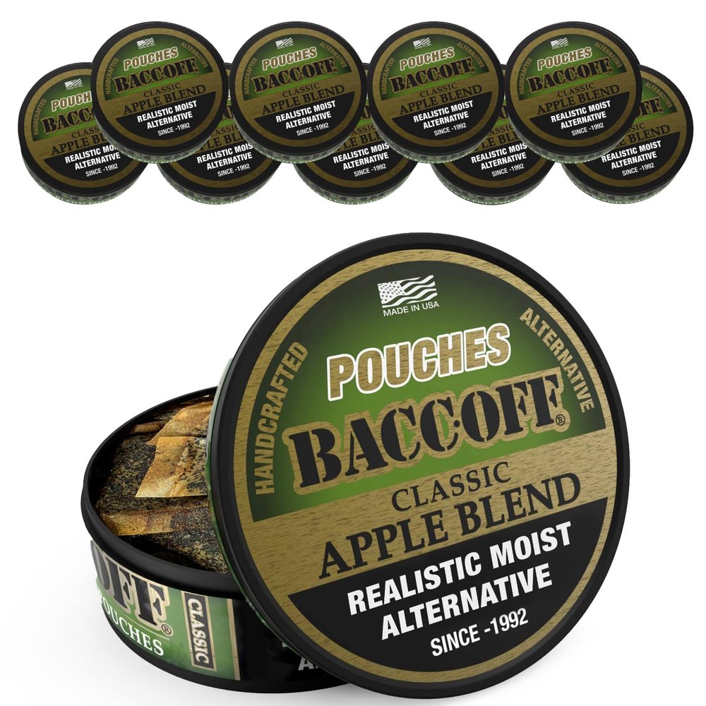 10 Cans, BaccOff Apple Pouches, Black Tea Base with Crisp, Sour Apple and Dark, Classic Flavors, 16 Pouches Per Can