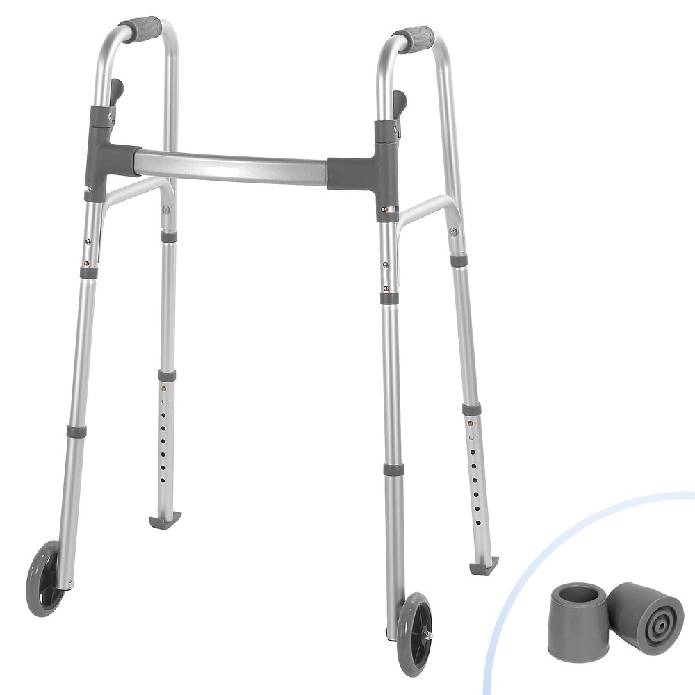 Folding Walker with Trigger Release and Glide Skis for Seniors Elderly, 5 Inches Front Wheels Support Up to 350lbs