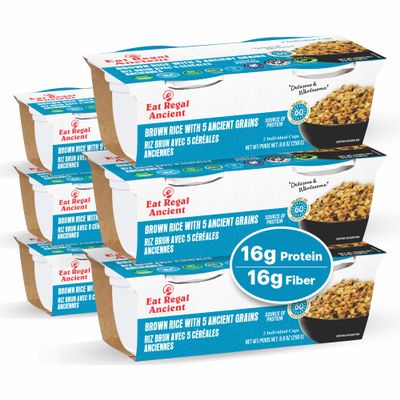 Eat Regal Brown Rice with 5 Ancient Grains Cups, Always Fluffy, No Clump & No Kneading, Ready in 1 Minute, 16g Protein 16g Fiber, Vegan Gluten-Free Non-GMO, 8.8oz (2125g), Pack of 6