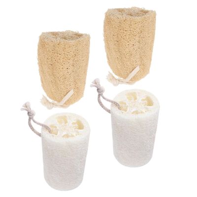 SECFOU 4pcs Natural Loofah Dish Scrubber Sponges Multi Functional Kitchenware for Dish Washing Comfortable Use and