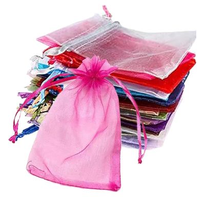 100pcs Organza Bags-Multicolor 3.94''x4.72''(10x12cm) Satin Drawstring Organza Pouch Wedding Party Favor Gift Bag Jewelry Watch Bags