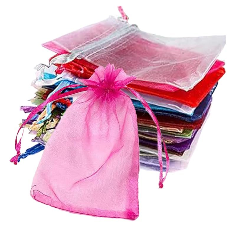 100pcs Organza Bags-Multicolor 3.94''x4.72''(10x12cm) Satin Drawstring Organza Pouch Wedding Party Favor Gift Bag Jewelry Watch Bags