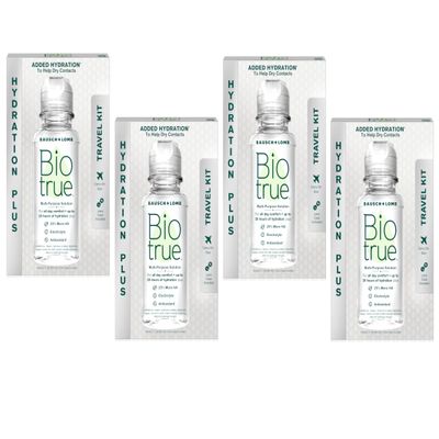 Biotrue Contact Lens Solution, Multi-Purpose Solution for Soft Contact Lenses, Lens Case Included, 2 FL OZ Travel Size (Pack of 4)