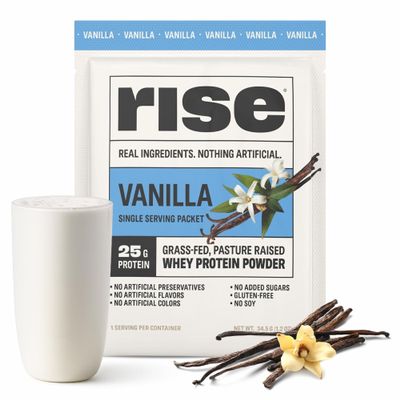 Rise Grass-Fed Whey Protein Powder - Vanilla | 25g Protein No Artificial Flavors, Colors, or Preservatives - Sugar Free, Gluten-Free, Soy Free (Single Serving, 1 Pack)