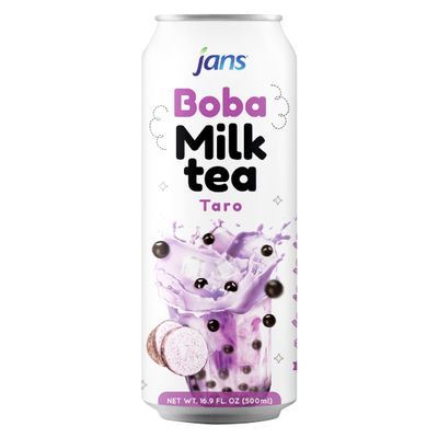 Jans Boba Milk Tea Taro Flavor, Thick Sweet and Creamy Milk tea beverages with tapioca bubble boba, milky boba taiwanese tea 16.9 fl oz per can (Pack of 12)