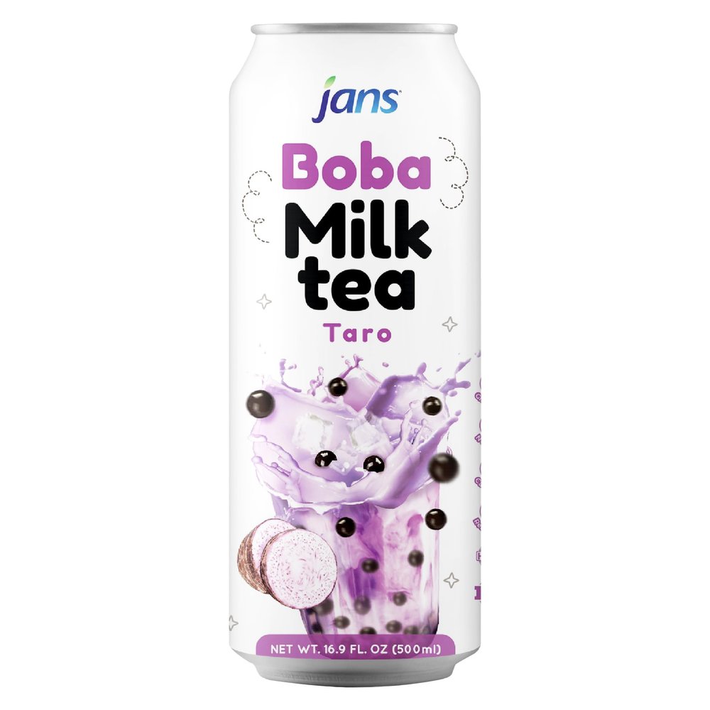 Jans Boba Milk Tea Taro Flavor, Thick Sweet and Creamy Milk tea beverages with tapioca bubble boba, milky boba taiwanese tea 16.9 fl oz per can (Pack of 12)