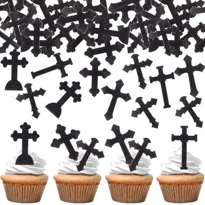 60 PCS Edible God Bless Cross Cupcake Toppers Christian Baptism God Bless Cupcake Picks Edible Cross First Communion Cake Decorations for Religious Theme Baby Shower Birthday Party Supplies Black