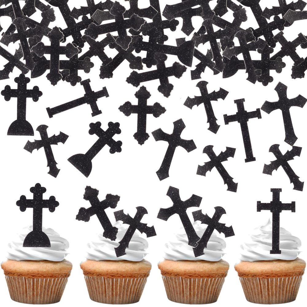 60 PCS Edible God Bless Cross Cupcake Toppers Christian Baptism God Bless Cupcake Picks Edible Cross First Communion Cake Decorations for Religious Theme Baby Shower Birthday Party Supplies Black