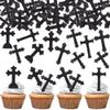 60 PCS Edible God Bless Cross Cupcake Toppers Christian Baptism God Bless Cupcake Picks Edible Cross First Communion Cake Decorations for Religious Theme Baby Shower Birthday Party Supplies Black view 1