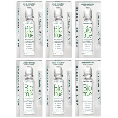 Biotrue Contact Lens Solution, Multi-Purpose Solution for Soft Contact Lenses, Lens Case Included, 2 FL OZ Travel Size (Pack of 6)