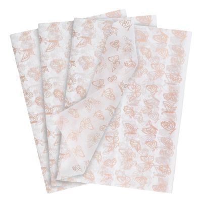 60 Sheets Gift Wrapping Tissue Paper Bulk, Rose Gold Butterfly Print Tissue Paper for Gift Bags, Decorative Art Papers for DIY Crafts Wedding Birthday Baby Showers Holiday Party Decor, 20x14 Inches