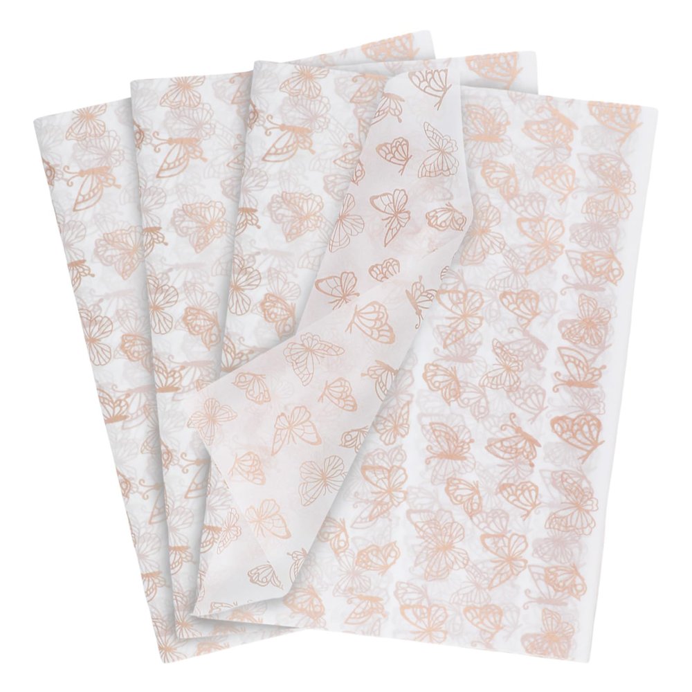 60 Sheets Gift Wrapping Tissue Paper Bulk, Rose Gold Butterfly Print Tissue Paper for Gift Bags, Decorative Art Papers for DIY Crafts Wedding Birthday Baby Showers Holiday Party Decor, 20x14 Inches
