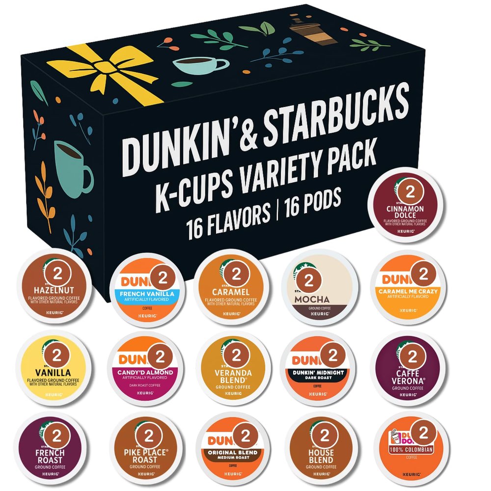 Coffee K-Cup Variety Pack 16 Count, Dark, Medium & Flavored Single-Serve Pods, Compatible with Keurig Brewers, Gift-Ready Box (16 Flavors)