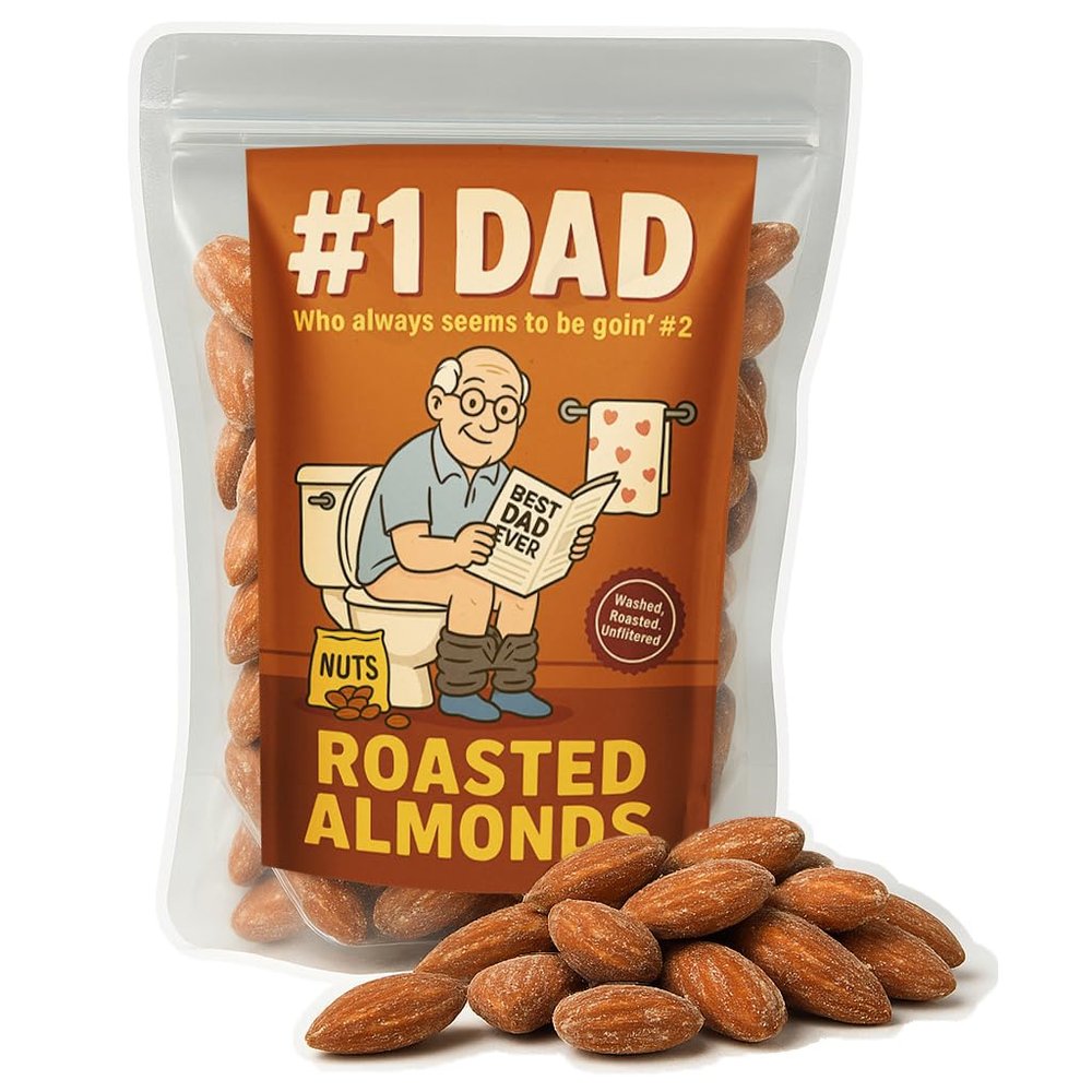#1 Dad Who Always Seems to Be Going #2, Funny Gag Gift for Father's Day, Hilarious Roasted Almond Snack for Dads, Bathroom Joke Gift for Men, Made in USA