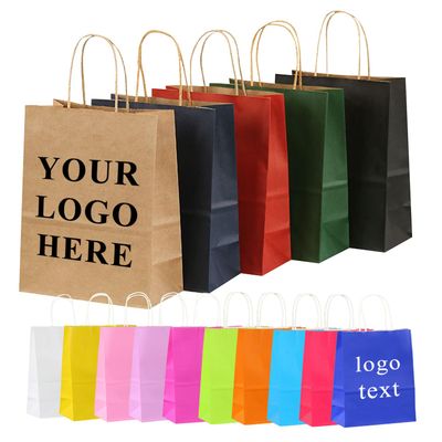 Lsoiapk Custom 25 50 100 Paper Gift Bags with Handles,Personalized Retail Kraft Paper Bags with Logo,Party Favor Thank You Bag for Birthday,Baby Shower,Small Business (Small, 15x8x21cm)