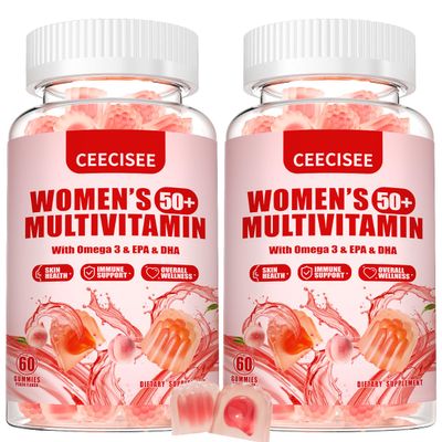 Ceecisee Vitamin Gummies for 50+ Women: Organic Vegan Multivitamin with Iron Omega3 B12 D3 Biotin Zinc Ashwagandha for Hair Skin Health Energy Immune Support - Sugar Free Chewable Supplement(120Count)