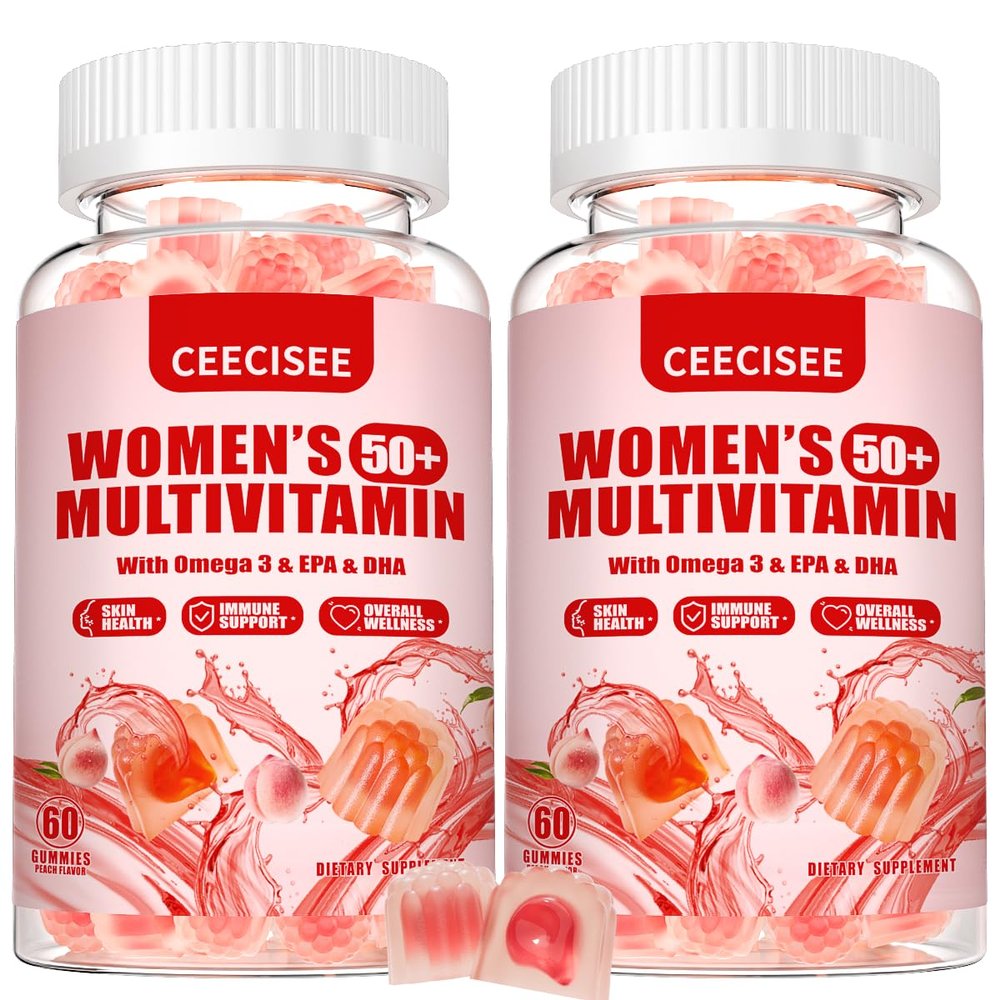 Ceecisee Vitamin Gummies for 50+ Women: Organic Vegan Multivitamin with Iron Omega3 B12 D3 Biotin Zinc Ashwagandha for Hair Skin Health Energy Immune Support - Sugar Free Chewable Supplement(120Count)